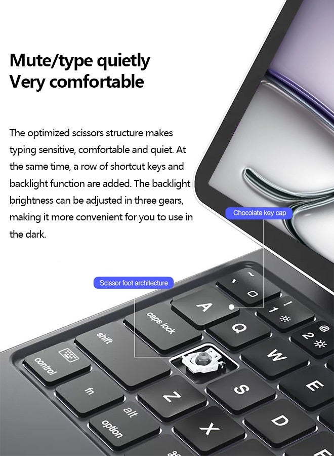 نُوِيق 【العربية والإنجليزية】جراب لوحة مفاتيح ماجيك لجهاز iPad Air 13 بوصة (M4، 2026/M3، 2025/M2، 2024) / iPad Pro 12.9 بوصة (الجيل السادس/الخامس/الرابع/الثالث)، جراب لوحة مفاتيح مع حامل مغناطيسي، لوحة لمس متعددة اللمس، تحكم بالإيماءات، إضاءة خلفية بـ 7 ألوان (أسود) - Image 5